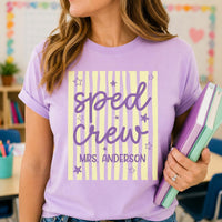 Personalized Sped Crew Teacher Shirt, Custom Special Education Tee, Retro Striped Classroom Top, Back to School Gift, Gift for Teacher