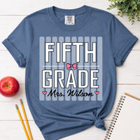 Personalized Fifth Grade Teacher Shirt, Custom Name Comfort Colors Tee, Cute Bow Classroom Shirt, Back to School Gift, Gift for Teacher