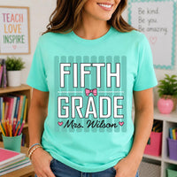 Personalized Fifth Grade Teacher Shirt, Custom Name Comfort Colors Tee, Cute Bow Classroom Shirt, Back to School Gift, Gift for Teacher