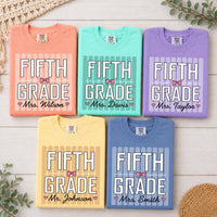 Personalized Fifth Grade Teacher Shirt, Custom Name Comfort Colors Tee, Cute Bow Classroom Shirt, Back to School Gift, Gift for Teacher