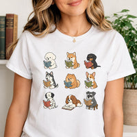 Cute Reading Dogs Shirt, Book Lover Puppy Tee, Cozy Library Dog T Shirt, Playful Reader Graphic Top, Perfect Gift for Dog Mom and Bookworm