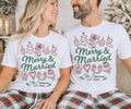 Personalized Merry and Married Shirt, Custom Newlywed Christmas Tee, Matching Couple Holiday Outfit, Surname Year Print, Christmas Gift