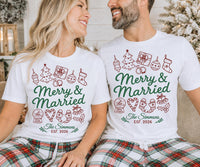 Personalized Merry and Married Shirt, Custom Newlywed Christmas Tee, Matching Couple Holiday Outfit, Surname Year Print, Christmas Gift