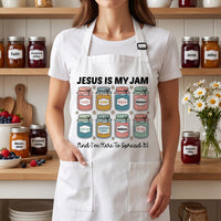 Custom Christian Apron, Jesus Is My Jam Cooking Apron, Faith Kitchen Apron with Pockets, Full-Length Funny Apron, Funny Gift for Her