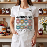 Custom Christian Apron, Jesus Is My Jam Cooking Apron, Faith Kitchen Apron with Pockets, Full-Length Funny Apron, Funny Gift for Her
