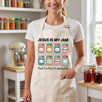 Custom Christian Apron, Jesus Is My Jam Cooking Apron, Faith Kitchen Apron with Pockets, Full-Length Funny Apron, Funny Gift for Her