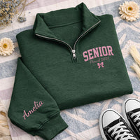 Personalized Senior Embroidered Quarter Zip Sweatshirt, Class of 2027 Pullover, Custom Name Sleeve, Graduation Day Outfit, Senior Gift