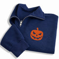 Personalized Pumpkin Embroidered Quarter Zip Sweatshirt, Halloween Face Choice, Halloween Party Layer, October Outfit, Spooky Gift