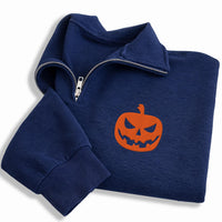 Personalized Pumpkin Embroidered Quarter Zip Sweatshirt, Halloween Face Choice, Halloween Party Layer, October Outfit, Spooky Gift