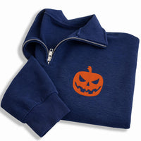 Personalized Pumpkin Embroidered Quarter Zip Sweatshirt, Halloween Face Choice, Halloween Party Layer, October Outfit, Spooky Gift