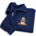 Ghost Dog Embroidered Quarter Zip Sweatshirt, Cute Puppy Pumpkin Fleece Pullover, Cozy Halloween Party Layer, Dog Lover Halloween Gift