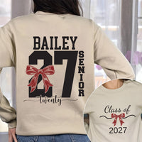Personalized Senior 2027 Shirt, Custom Name Class of 2027 Tee, Front and Back Bow Graphic, High School Graduation Outfit, Senior Gift