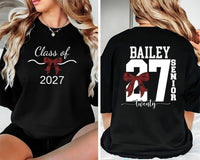 Personalized Senior 2027 Shirt, Custom Name Class of 2027 Tee, Front and Back Bow Graphic, High School Graduation Outfit, Senior Gift