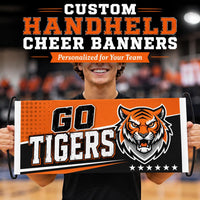 Custom Handheld Cheer Banners, Personalized School Spirit Vinyl Signs with Plastic Handles, Bulk Team Banner Set of 10+