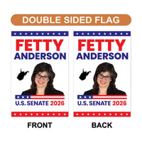 Fetty Anderson For West Virginia Senate 2026 Garden Flag, Double Sided, 2026 Senate Flag, Elections Flag, Race Red White & Blue Flag
