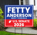 Fetty Anderson For West Virginia Senate 2026 Yard Sign, Corrugated Senate Election, Race Red White & Blue Yard Sign with Metal H-Stake