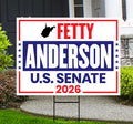 Fetty Anderson For West Virginia Senate 2026 Yard Sign, Corrugated Senate Election, Race Red White & Blue Yard Sign with Metal H-Stake