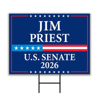 Jim Priest For Oklahoma Senate 2026 Yard Sign, Corrugated Plastic Senate Elections, Race Red White & Blue Yard Sign with Metal H-Stake