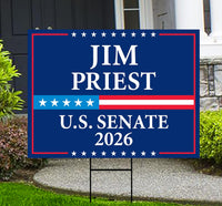 Jim Priest For Oklahoma Senate 2026 Yard Sign, Corrugated Plastic Senate Elections, Race Red White & Blue Yard Sign with Metal H-Stake