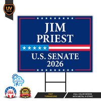 Jim Priest For Oklahoma Senate 2026 Yard Sign, Corrugated Plastic Senate Elections, Race Red White & Blue Yard Sign with Metal H-Stake