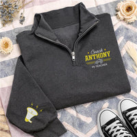 Personalized Coach Embroidered Quarter Zip Sweatshirt, Custom PE Teacher Pullover, School Staff Apparel, Team Sports Layer, Coach Gift