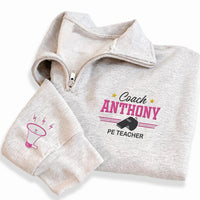 Personalized Coach Embroidered Quarter Zip Sweatshirt, Custom PE Teacher Pullover, School Staff Apparel, Team Sports Layer, Coach Gift