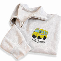 Personalized School Bus Driver Embroidered Quarter Zip Sweatshirt, Custom Name Pullover, Route Staff Workwear, Employee Appreciation Gift