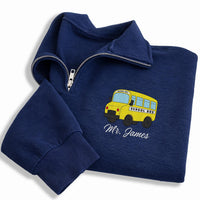 Personalized School Bus Driver Embroidered Quarter Zip Sweatshirt, Custom Name Pullover, Route Staff Workwear, Employee Appreciation Gift