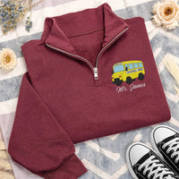 Personalized School Bus Driver Embroidered Quarter Zip Sweatshirt, Custom Name Pullover, Route Staff Workwear, Employee Appreciation Gift