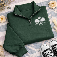 Personalized Pickleball Embroidered Quarter Zip Sweatshirt, Custom Name Pullover, Pickleball Court Layer, Team Outfit, Tournament Gift