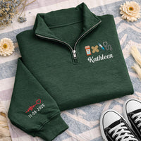 Personalized Nurse Embroidered Quarter Zip Sweatshirt, Custom Name and Date Top, Hospital Shift Pullover, RN Workwear, Nurses Week Gift