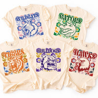 Personalized School Mascot Shirt, Custom Floral Team Spirit Tee, Retro Mascot T-Shirt, Game Day School Outfit, Gift for Students and Fans