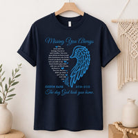 Personalized Memorial Shirt, Custom Angel Wing Remembrance Tee, In Loving Memory Name and Life Dates, Sympathy Bereavement Gift for Her
