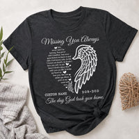Personalized Memorial Shirt, Custom Angel Wing Remembrance Tee, In Loving Memory Name and Life Dates, Sympathy Bereavement Gift for Her