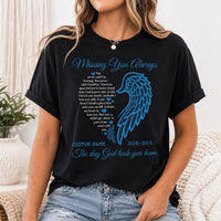 Personalized Memorial Shirt, Custom Angel Wing Remembrance Tee, In Loving Memory Name and Life Dates, Sympathy Bereavement Gift for Her