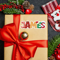 Personalized Christmas Name Sticker, Custom Holiday Vinyl Decal, Festive Alphabet Name Label, Stocking Gift Sticker, Kids Name Decal