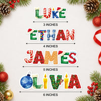 Personalized Christmas Name Sticker, Custom Holiday Vinyl Decal, Festive Alphabet Name Label, Stocking Gift Sticker, Kids Name Decal