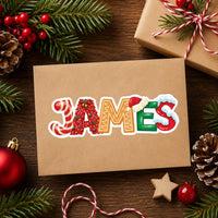 Personalized Christmas Name Sticker, Custom Holiday Vinyl Decal, Festive Alphabet Name Label, Stocking Gift Sticker, Kids Name Decal