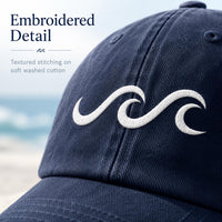 Ocean Wave Embroidered Hat, Minimalist Coastal Baseball Cap, Low Profile Dad Hat, Gift for Surfers and Beach Lovers, Everyday Cap Gift