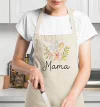 Personalized Grandma Apron, Custom Name Kitchen Apron, Floral Baking Apron with Pockets, Full-Length Cooking Apron, Gift for Grandma