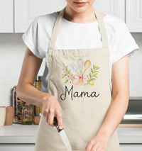 Personalized Grandma Apron, Custom Name Kitchen Apron, Floral Baking Apron with Pockets, Full-Length Cooking Apron, Gift for Grandma