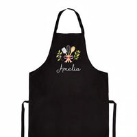 Personalized Grandma Apron, Custom Name Kitchen Apron, Floral Baking Apron with Pockets, Full-Length Cooking Apron, Gift for Grandma