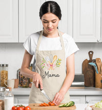 Personalized Grandma Apron, Custom Name Kitchen Apron, Floral Baking Apron with Pockets, Full-Length Cooking Apron, Gift for Grandma