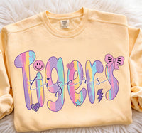 Retro Custom Mascot Shirt, Pastel School Spirit Sweatshirt, Cute Tigers Graphic Crewneck, Girls Game Day Outfit, Gift for Tigers Fan