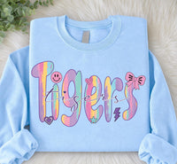 Retro Custom Mascot Shirt, Pastel School Spirit Sweatshirt, Cute Tigers Graphic Crewneck, Girls Game Day Outfit, Gift for Tigers Fan