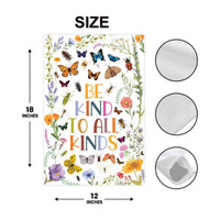 Be Kind to All Kinds Garden Flag, 12x18 Double Sided Yard Flag, Quote Porch Decor, Floral Insect Outdoor Accent, Garden Lover Gift