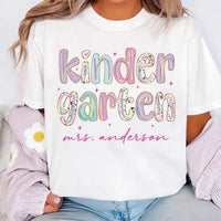 Personalized Kindergarten Shirt, Custom Teacher Name Tee, Colorful Classroom Graphic, Back to School Outfit, Teacher Appreciation Gift