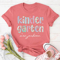 Personalized Kindergarten Shirt, Custom Teacher Name Tee, Colorful Classroom Graphic, Back to School Outfit, Teacher Appreciation Gift