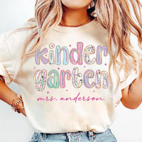 Personalized Kindergarten Shirt, Custom Teacher Name Tee, Colorful Classroom Graphic, Back to School Outfit, Teacher Appreciation Gift