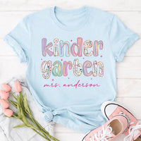 Personalized Kindergarten Shirt, Custom Teacher Name Tee, Colorful Classroom Graphic, Back to School Outfit, Teacher Appreciation Gift